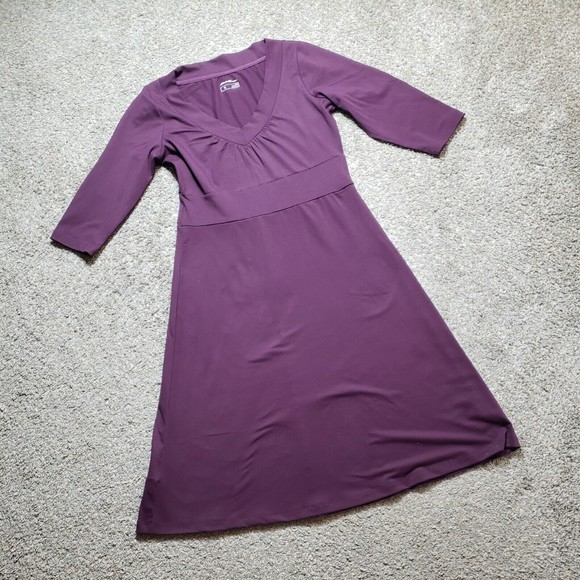 Eddie Bauer Travex Dress Womens Small Petite Purple Plum 3/4 Sleeve High Waist - Picture 2 of 10